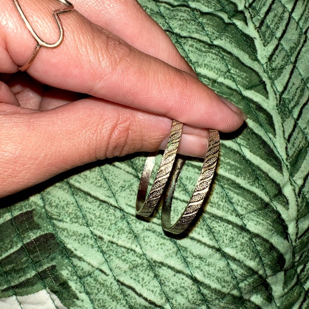 Vintage Silver Striped Hoop Earrings